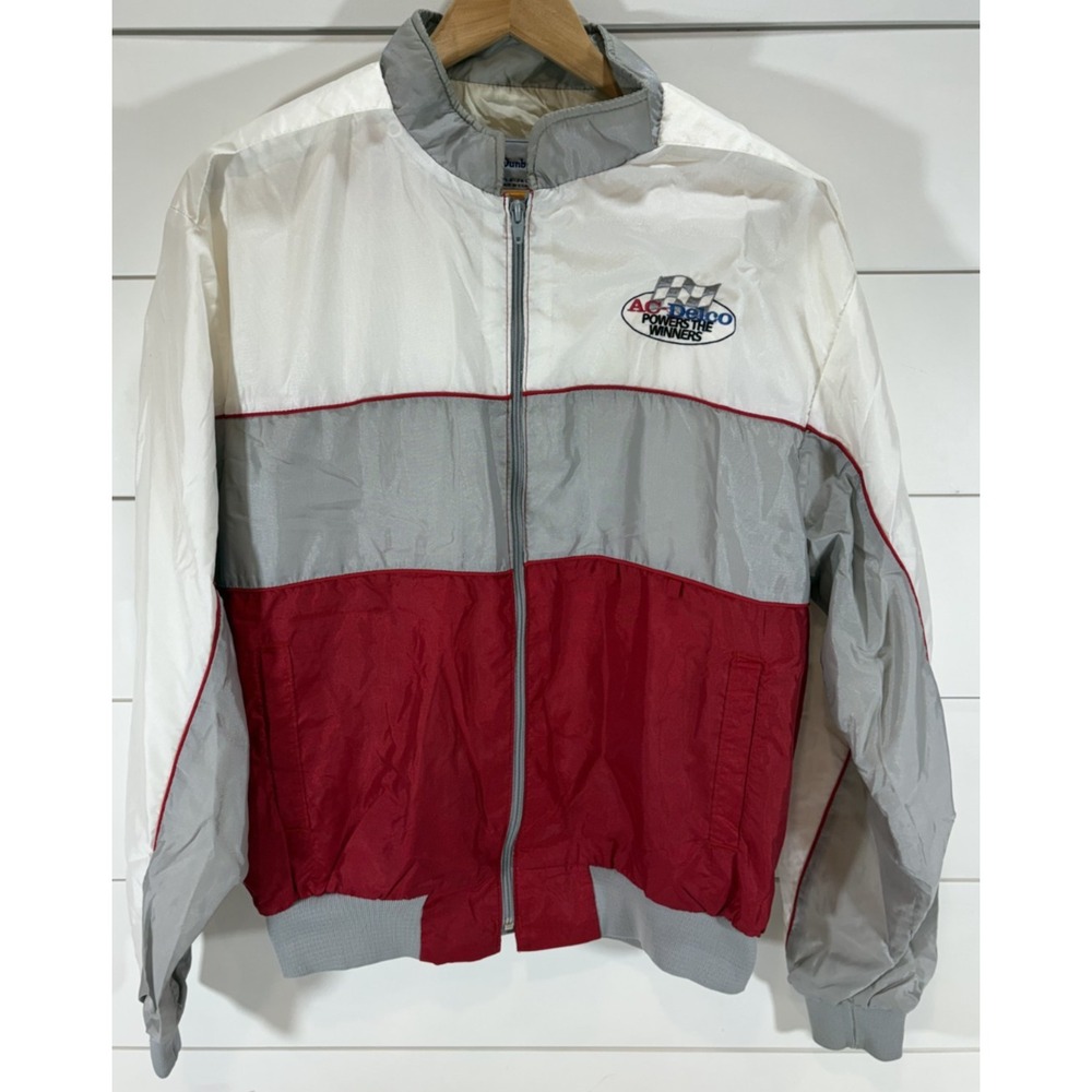 Vintage AC Delco Powers the Winners Racing Jacket Men's Size L White Grey Red